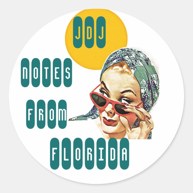 Schreibgeräte für Reisenotizen Lady Retro Runder Aufkleber (Vorderseite)