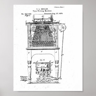 Schreibmaschine 1878 Patentdruck, Vintage-Büro-Wan Poster