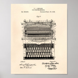 Schreibmaschine 1896 Patent Kunst Altes Papier Poster