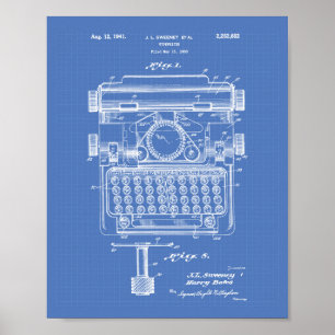 Schreibmaschine 1941 Patent Kunst Blaupause Poster