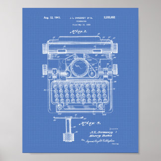 Schreibmaschine 1941 Patent Kunst Blaupause Poster