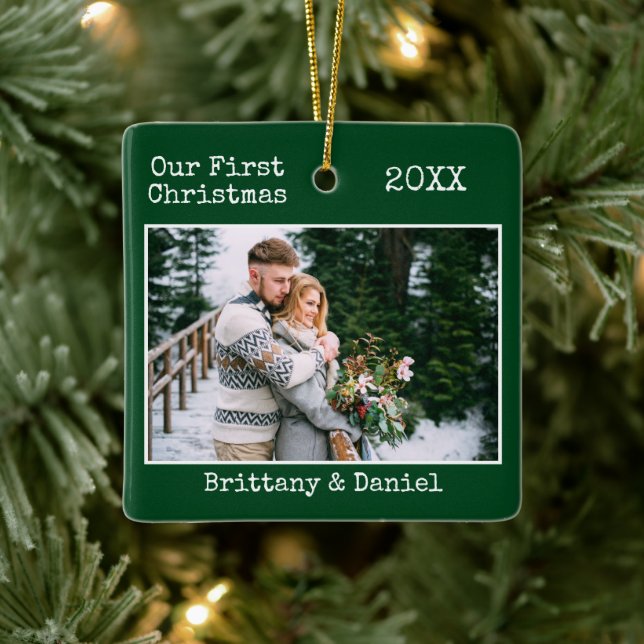 Schreibmaschine Couple First Christmas Green Keramikornament (Baum)