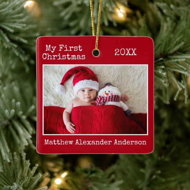 Schreibmaschine Mein erstes Weihnachtsbaby Red Keramikornament (Baum)