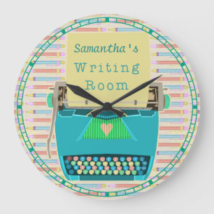 Schreibmaschine Schreibraum Personalisiert Author  Große Wanduhr
