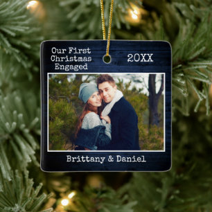 Schreibmaschine Text Blue Wood Erster Weihnachtsfe Keramikornament