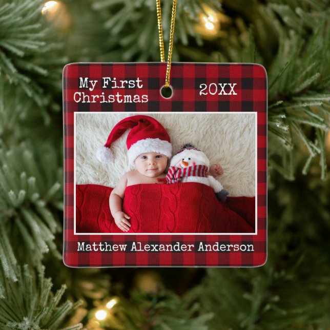 Schreibmaschine Text Kariert mein erstes Weihnacht Keramikornament (Baum)