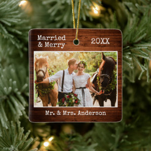 Schreibmaschine Text Merry Christmas Wood Wedding  Keramikornament