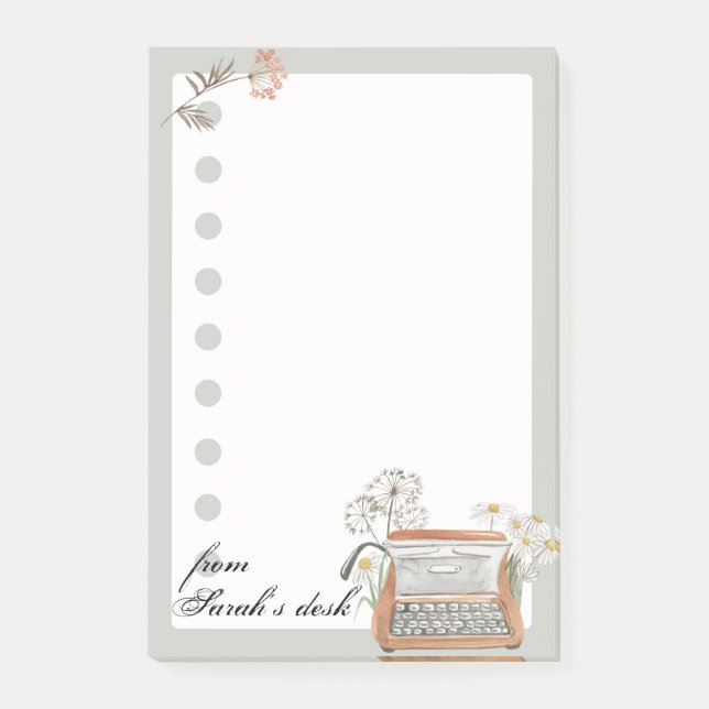 Schreibmaschine und Blume - Nachhinweise Post-it Klebezettel (Vorderseite)