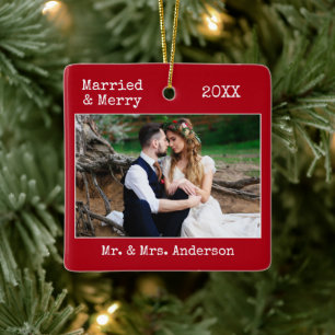 Schreibmaschine Verheiratet Merry Wedding Foto Red Keramikornament