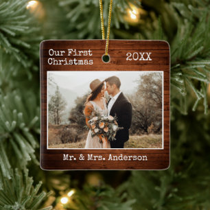 Schreibmaschine Wood First Christmas Wedding Foto Keramikornament