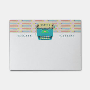 Schreibmaschinen-Retro Verfasser schreibt   Post-it Klebezettel