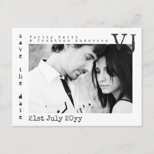 Schreibmaschinen-Schriftart Save The Date Hochzeit Ankündigungspostkarte