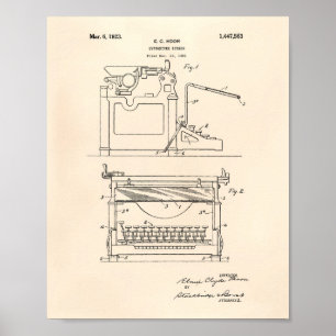 Schreibmaschinenschirm 1923 Patent Kunst Blaupause Poster