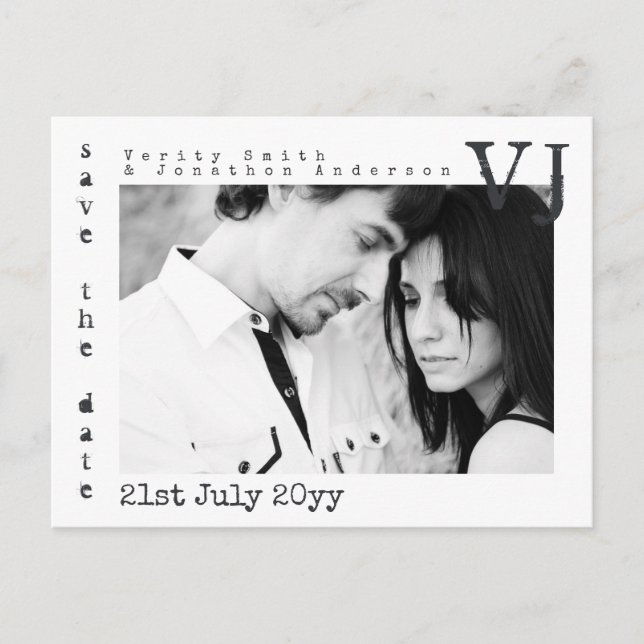 SchreibmaschinenSchriftart Save the Date Hochzeitf Ankündigungspostkarte (Vorderseite)