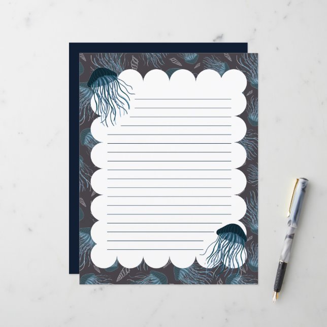 Schreibpapier mit Quallen (Vorderseite/Rückseite Beispiel)