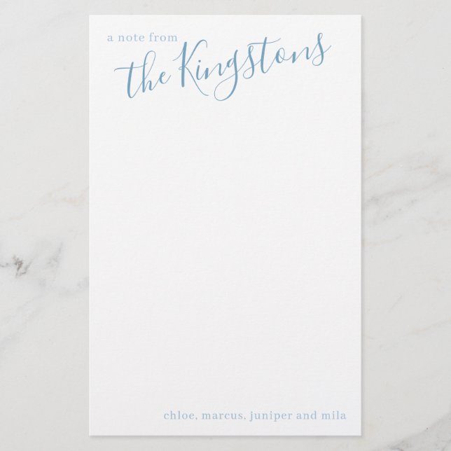 Schreibstation für Dusty Blue Family Name Briefpapier (Vorderseite)