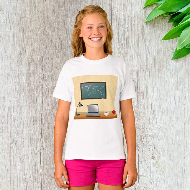 Schreibtisch mit Laptop und Kaffee T-Shirt (Von Creator hochgeladen)