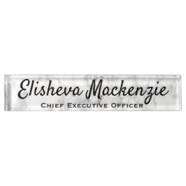 Schreibtisch mit Schreibtisch, weiß-graue Marmorpl Namensplakette