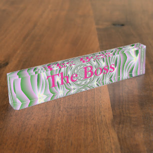 Schreibtisch Namenschild Rosa und Grüner Vortex Namensplakette