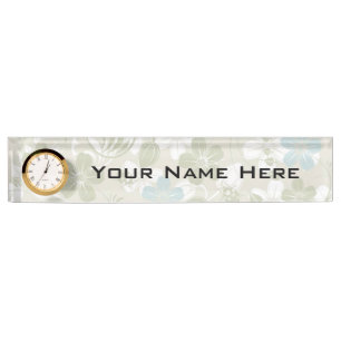 Schreibtisch-Namensschild mit Uhr/Floral Namensplakette