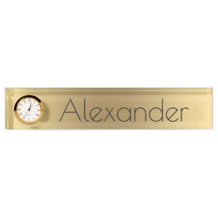 Schreibtisch-Namensschild mit Uhr/Gold Namensplakette