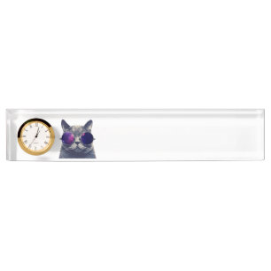 Schreibtisch-Nummernschild mit Uhr Namensplakette