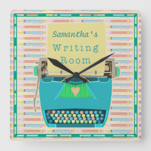 Schreibtisch Schreibraum Personalisierter Autor Bl Quadratische Wanduhr