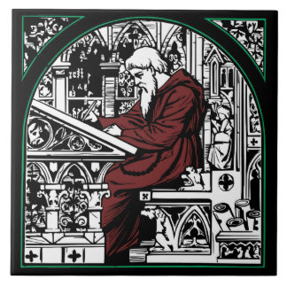 Schreibtisch und Mönch aus dem Mittelalter Fliese