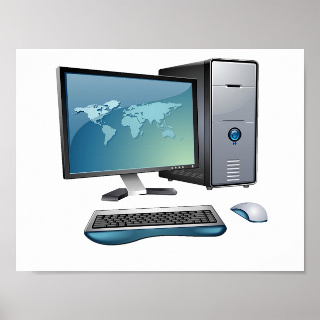 Schreibtischcomputer mit Monitor, Tastatur und Mau Poster (Von Creator hochgeladen)