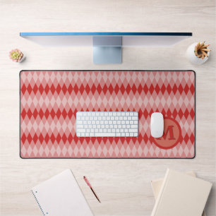Schreibtischmatte - Raute Muster rot mit Monogramm