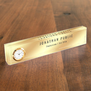 Schreibtischnamensplatte mit Clock-Imitaten Gold-D Namensplakette