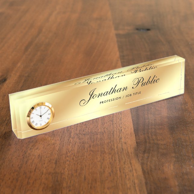 Schreibtischnamensplatte mit Clock-Imitaten Gold h Namensplakette (Seite)
