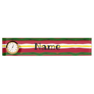 Schreibtischnamensplatte mit/ Uhr-Option - Rot/Grü Namensplakette