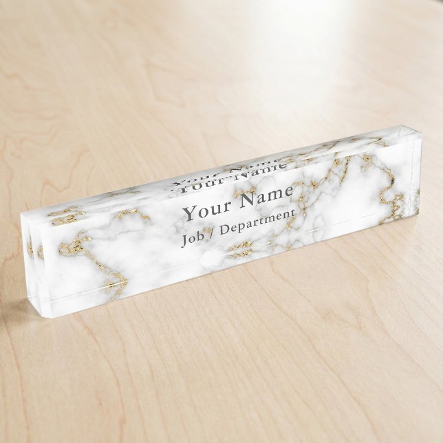 Schreibtischplatte aus Marmor und Gold, Führungskr Namensplakette (Marble and gold classy executive desk name plate.)