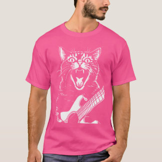 Schreie Cat Musician spielt akustische Gitarre T-Shirt