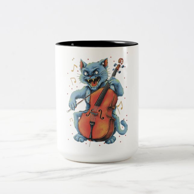 Schreie Cat Musiker spielen Cello Zweifarbige Tasse (Mittel)
