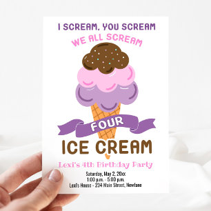 Schreie Vier Eiscrememädchen 4. Geburtstag Einladung