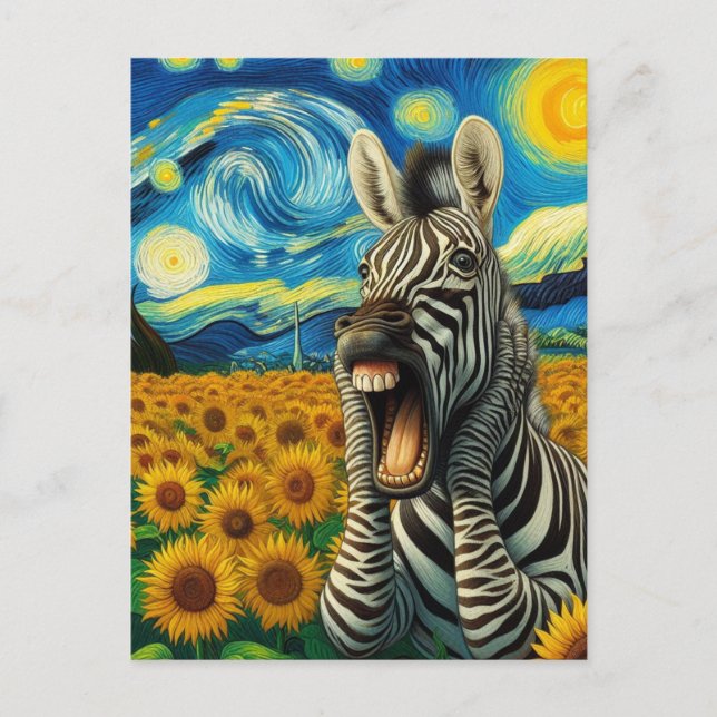 Schreie Zebra in einem Imitat Van Gogh Sonnenblume Postkarte (Vorderseite)