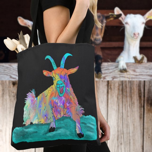 Schreie Ziege Funny Colorful Illustration (Funny screaming goat tote bag colorful farm animal humor)