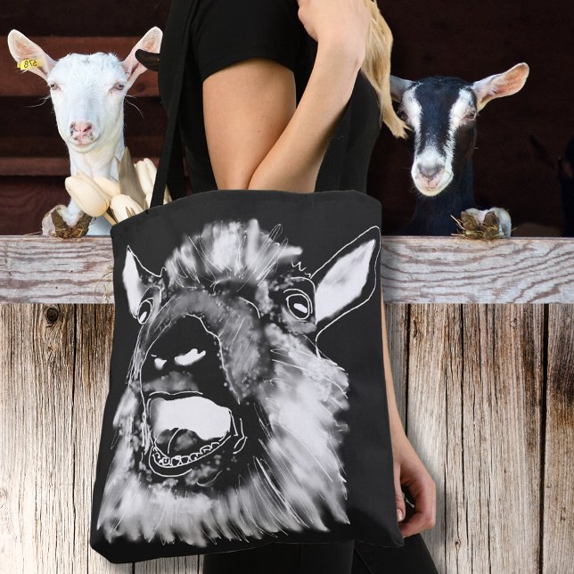 Schreie Ziege Funny Jazzy Monochrome Weiße Tier (Funny screaming goat black and white animal art tote bag)
