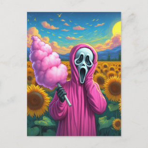 Schreien von Baumwollbonbons im Sonnenblumenfeld Postkarte