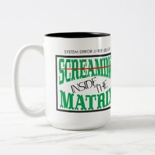 Schreiende Innen-Glitch-Art-Cyberpunk-Typografie Zweifarbige Tasse