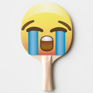 Schreiende traurige Risse Emoji stellen Klingeln Tischtennis Schläger