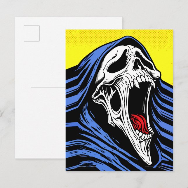Schreiender Hölle Schädel Pop Art Kapuzen Horror Postkarte (Vorne/Hinten)