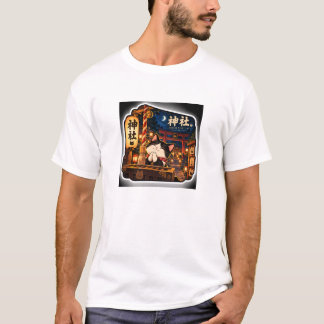 Schrein-Nacht-Katzen-T-Shirt | Japanische Schrein- T-Shirt