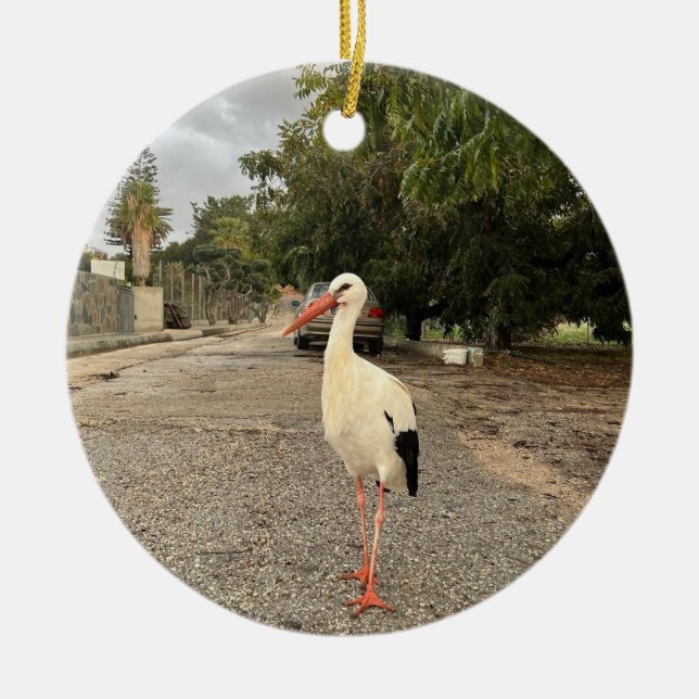 Schreitender Storch-Schmuck Keramik Ornament (Vorne)