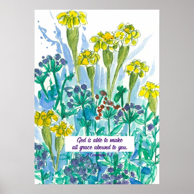 Schrift 2 Korinther 9:8 Blume Religiöse Poster (Vorne)