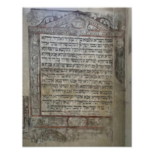 Schrift an der Mauer in der Synagoge Izaac in Krak Fotodruck