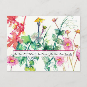 Schrift Bibelvers Wächst in Gnade Blumen Postkarte