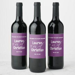 Schrift Dark Lila Square Wedding Wine Label Weinetikett